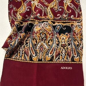Adolfo Vintage 100% Silk Paisley Scarf in Burgundy and Gold
